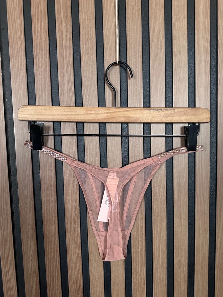 New Victorias Secret Panties Small Womens Brown Sheer Very Sexy Thong Rhinestone - Image 2 of 4