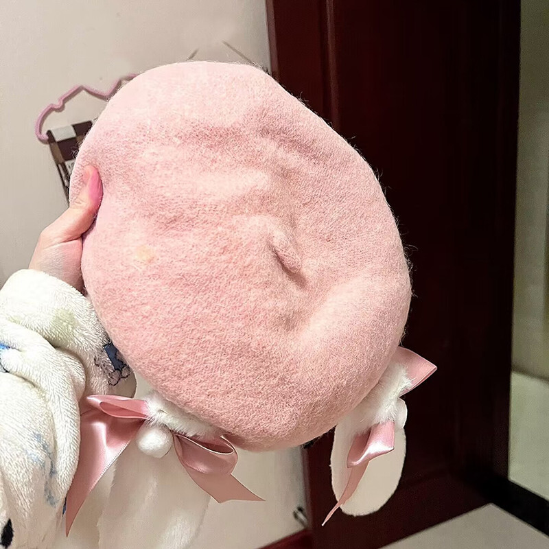 Hot Japanese Sweet Girls Beret Hat Wool Blend Lolita Bow School