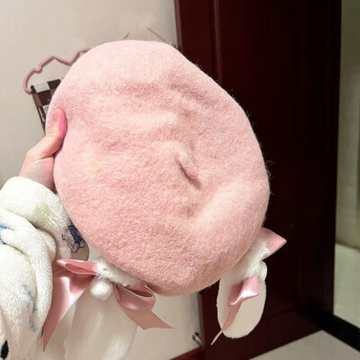 Japanese Sweet Girls Beret Hat Wool Blend Lolita Bow School  display picture 1