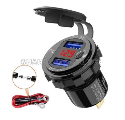 Dual USB Charger 36W QC3.0 Waterproof Voltmeter Switch For 12V/24V Motorcycle