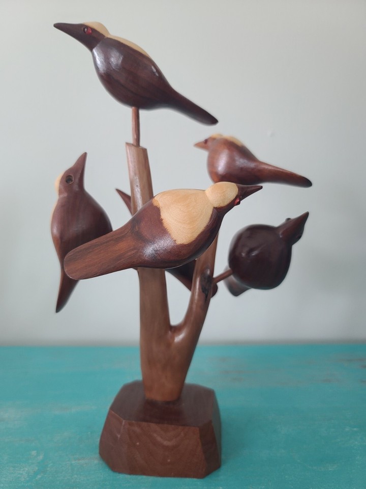 VTG Danish Modern Birds.Carved Wood Sculpture. MCM.Eames Era- Handmade Folk Art 