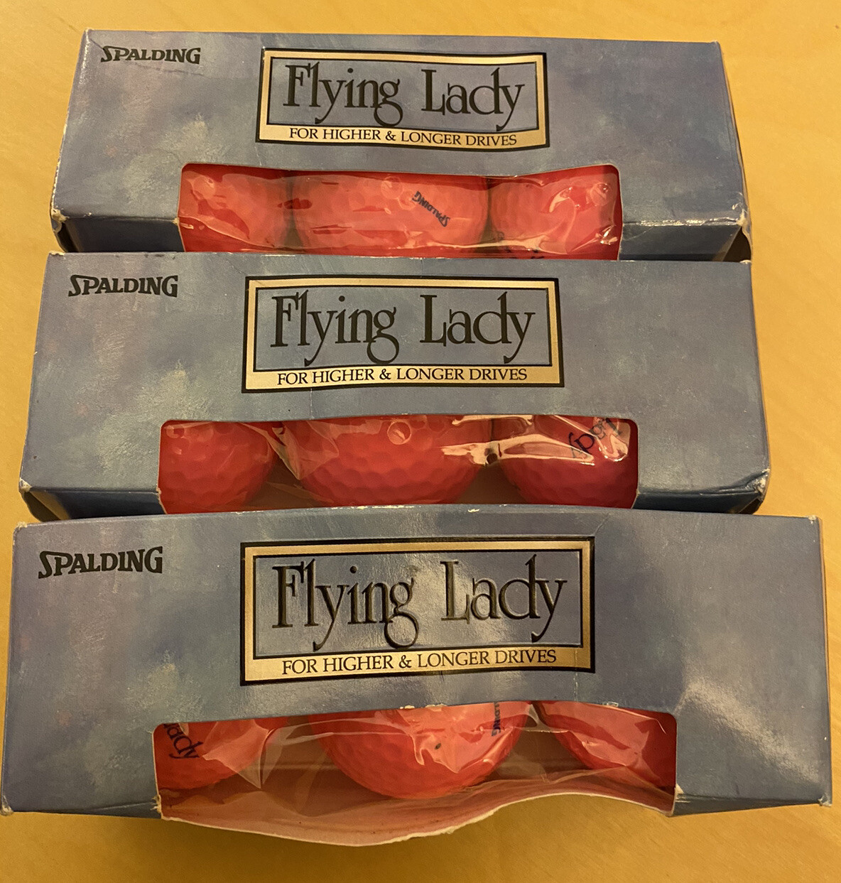 LOT OF 3 Vintage Spalding Pink FLYING LADY Golf Balls 3 Packs (9