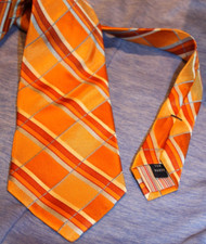 Ted Baker 100% silk Tie Necktie Made In USA Orange diagonal Stripe (bin325)
