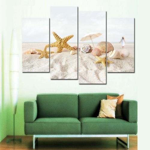 Multi Panel Print Sea Shell Beach Canvas 5 Piece Wall Art Sand Ocean Picture - Picture 2 of 11