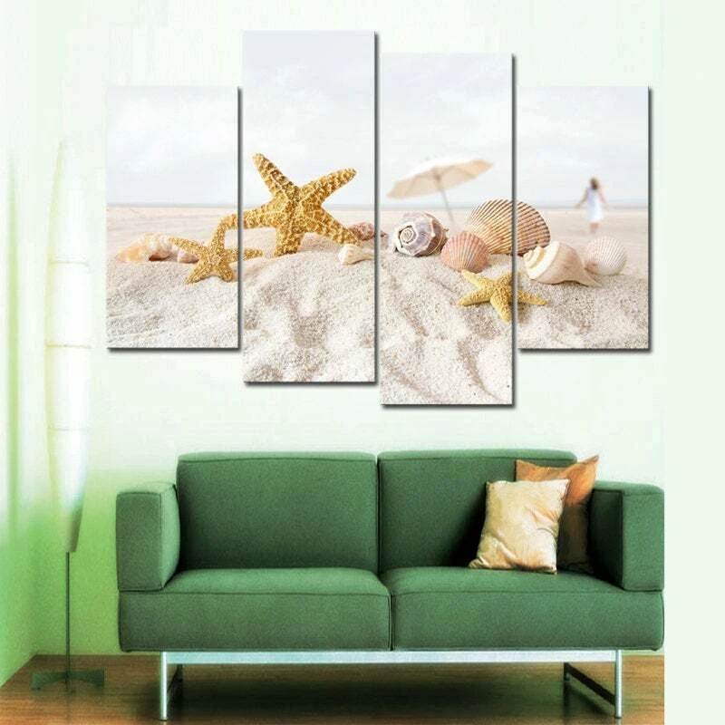 Quadro em tela de praia concha marinha impressão painel múltiplo 5 peças arte parede areia oceano - Imagem 2 de 4