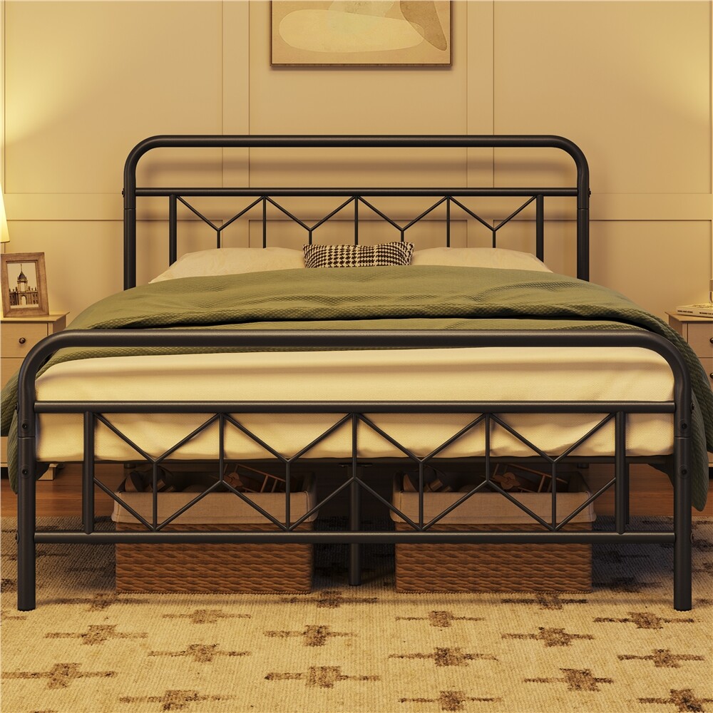 Platform Bed Frame With Diamond Pattern Headboard