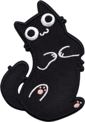 Patch - Sarah's Scribbles Black Goofy Cat Laying Belly-Up - 3.63'' x 2.63'' #18182