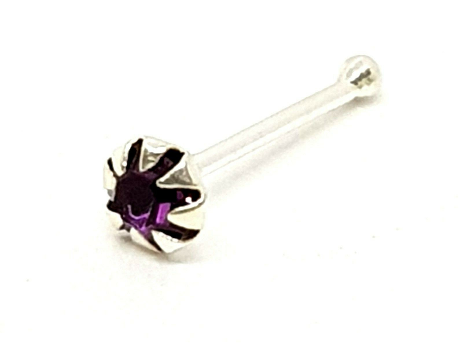 Nose Stud Tiny 2mm Round Purple Amethyst 22g (0.6 mm) 925 Silver Ball End Stud