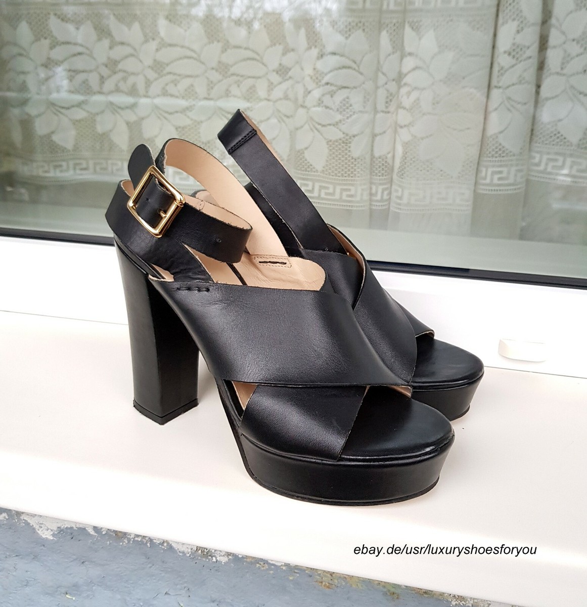 LA CONTE Black Leather Sandals EUR 38