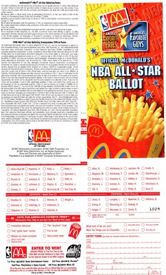 NBA McDonald's All Star Game 1998 Ballot Michael Jordan Kobe Bryant Unused