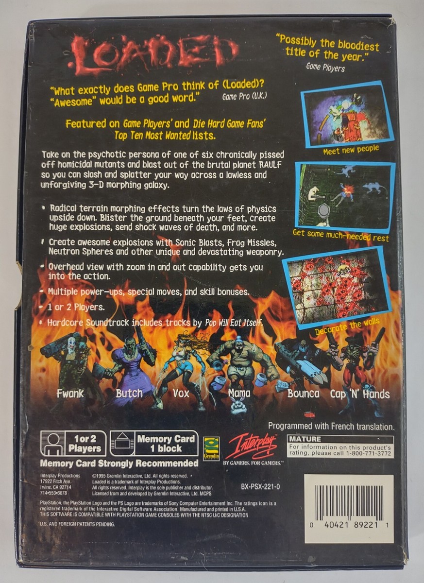 Loaded (Sony PlayStation 1, 1996) Long Box, Tested, Works
