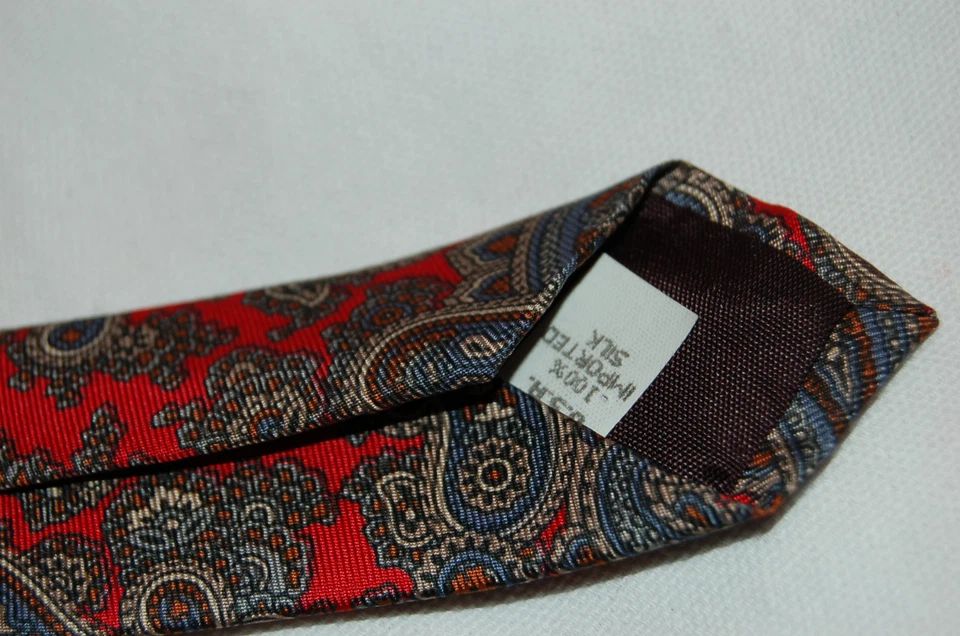 Oscar de la Renta Neckwear Couture Collection Красный/Синий/Коричневый Шелковый Галстук с Пейсли  - Изображение 4 из 4