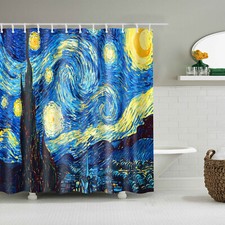 Artsy Bathroom Shower Curtain Set w/Hooks The Starry Night by Van Gogh 72"L 72"H