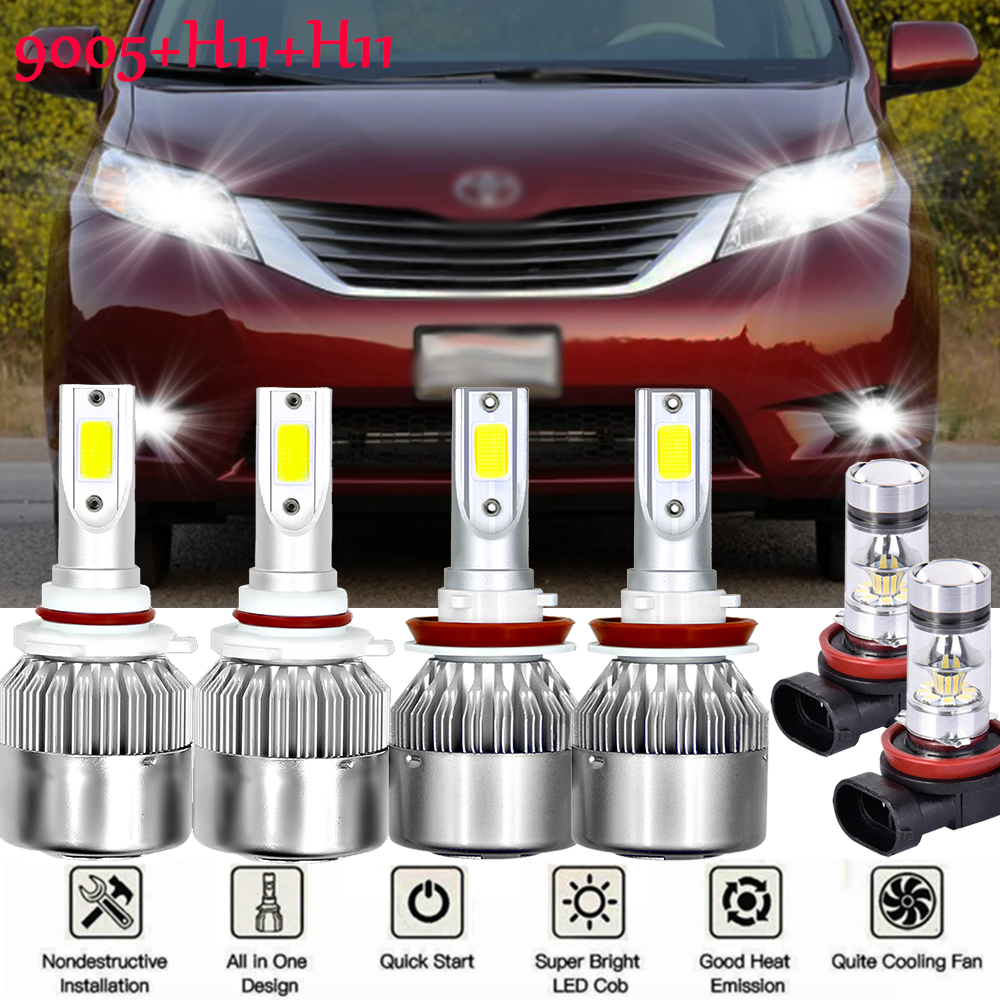 For Toyota Sienna 2011 2012-2020 LED Headlight High Low Beam Fog Light Bulbs Kit