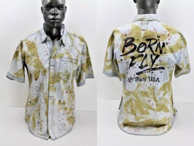 Born Fly S/S MEDIUM STONE WASH PEANUT WOVEN BUTTON UP SHIRT 1707W2292 