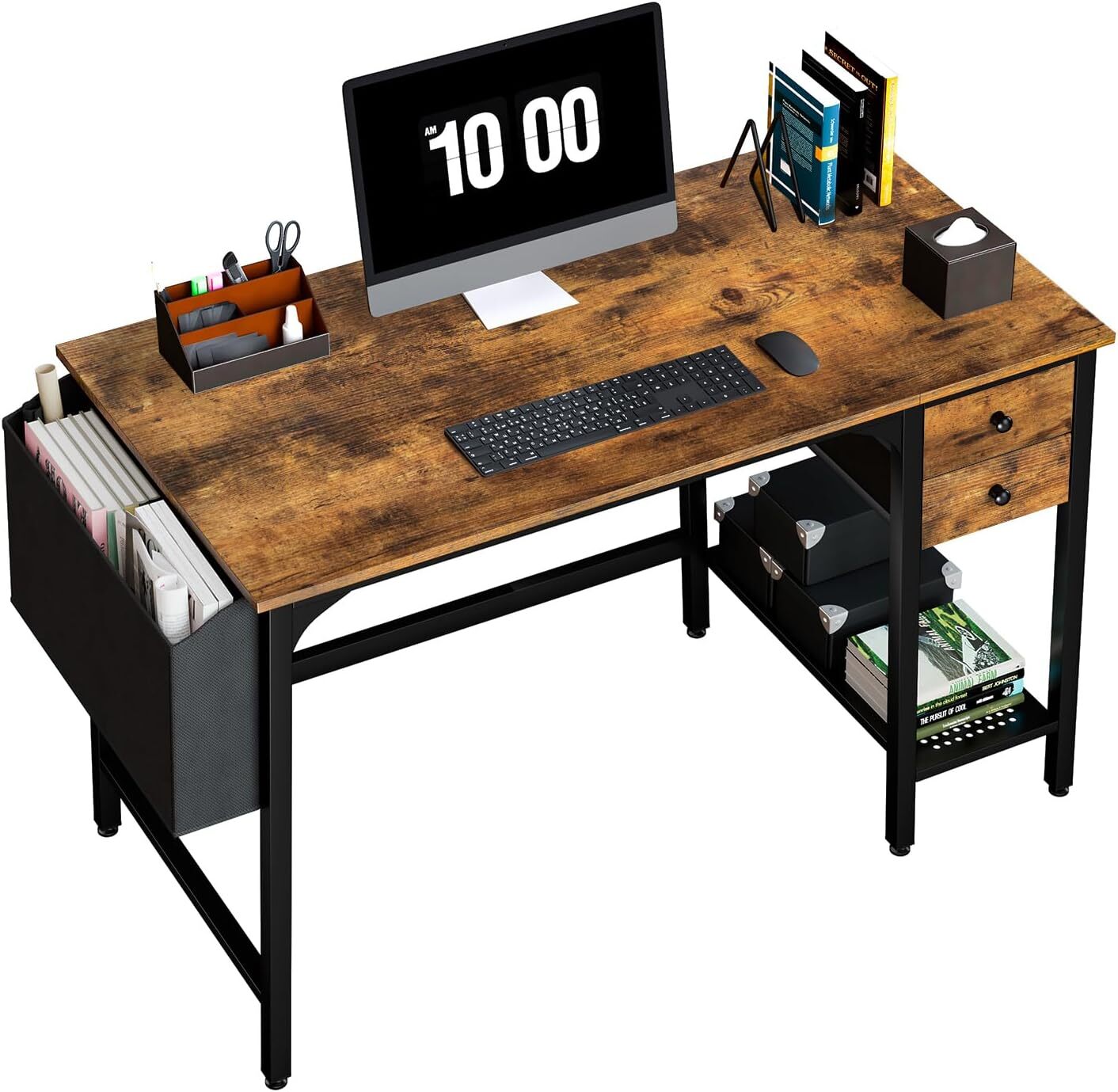 40 Inch Reversible Computer Desk with Drawers for Compact Workspaces-image
