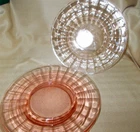 QTY 4 BLOCK OPTIC PINK DEPRESSION GLASS 8-1/4" salad plates