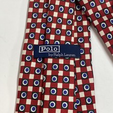 POLO Ralph Lauren Tie RED WHITE BLUE Geometric Repp Silk NeckTie Made In USA A26