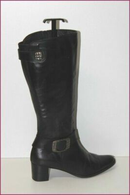 Bottes En Cuir Noir SERGIO CONTI - Taille 39 - Doublure Cuir - Occasion En Bon état (talons Et Semelles Usés)