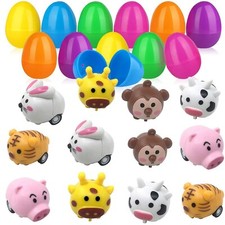 Pull Back Toys, 12pcs Plastic Filled Easter Eggs with Cartoon Animal Cars Veh...