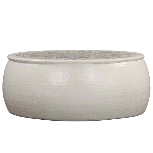 NNEVL Coffee Table Hammered Aluminium 70x30 cm White - Picture 2 of 6