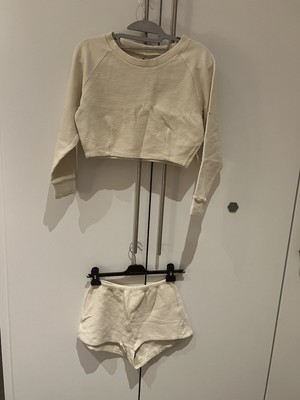 American Apparel Baumwolle osmanische Rippe Ernte und Shorts in natürlicher Creme Größe M