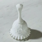 Vintage White Milk Glass Hand Bell Embossed - Ruffled Edge with Clear Glass Rim