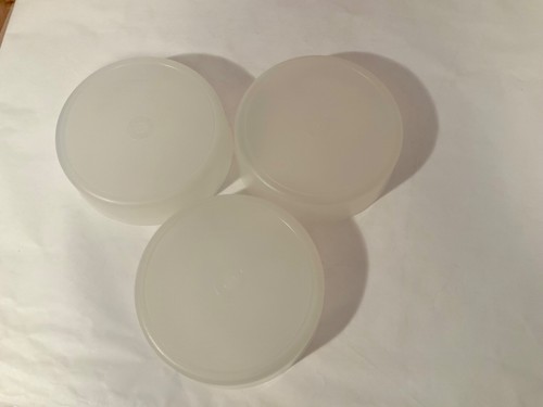 Lot of 3 Tupperware Bowls #1405 *w/ Lid* #227 Pastel Pink Round Plastic Storage - Picture 3 of 8