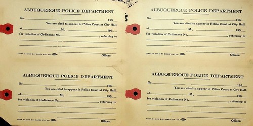 1950'S FOUR ALBUQUERQUE POLICE DEPARTMENT BLANK CITATIONS - E14-H