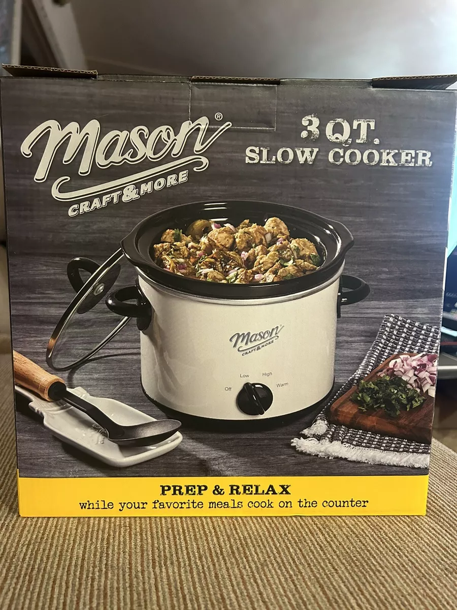 Slow Cooker With Stoneware & Glass Lid 3 Quart CrockPot Mason Craft & More  New