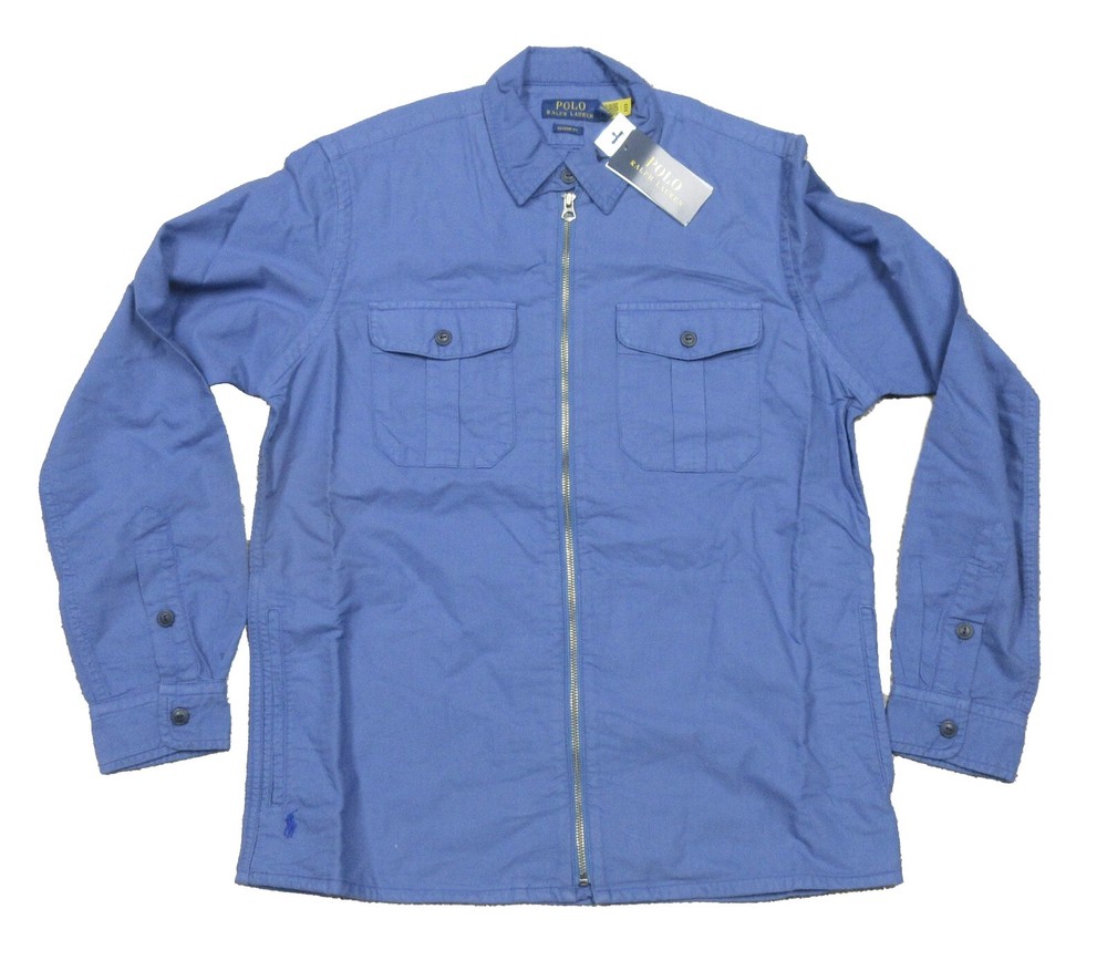 Ralph Lauren Mens Blue Garment Dyed Oxford Zip Overshirt
