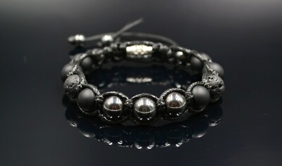 Mens Bracelet Macrame Gemstone Onyx Lava Stone Hematite Gift For Man