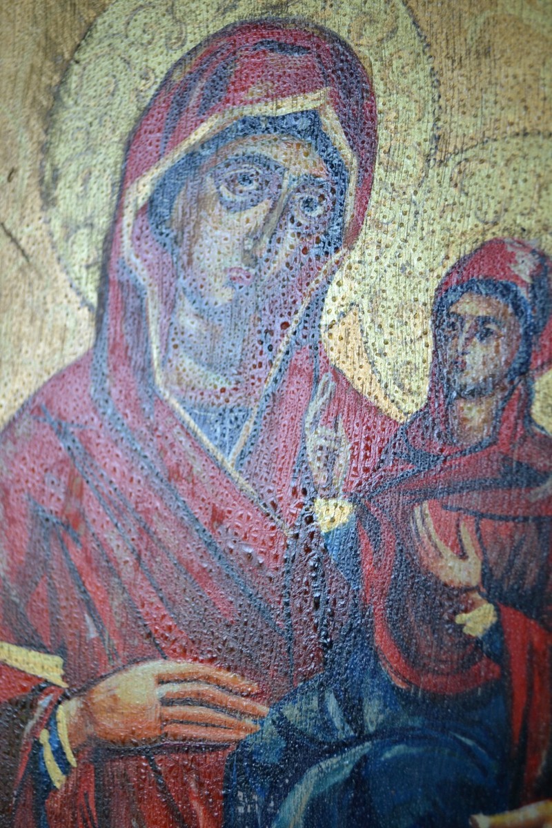Icône Religieuse Marie à L'enfant Jésus Sur Bois - Signée Ilian Rachov 2001 - 20x29 Cm