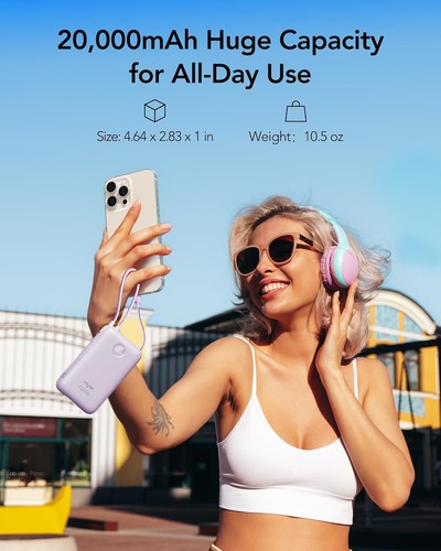 30W Fast Charging Power Bank 20000mAh with built-in cables - Zdjęcie 5 z 8