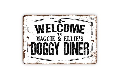 Personalized Welcome To Doggy Diner - Custom Pet Name Dog Food Water Bowl Metal