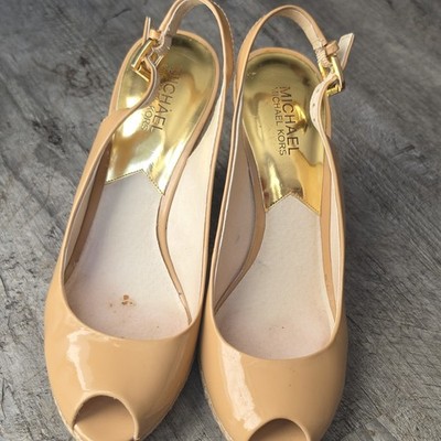 Michael Kors Evie Women's Platform Heel Leather Shoes Cinder Gray, Size 9M