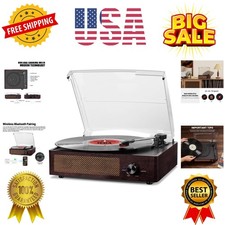 Vinyl Record Player Turntable with Built-in Bluetooth Receiver  2 Stereo Spe...
