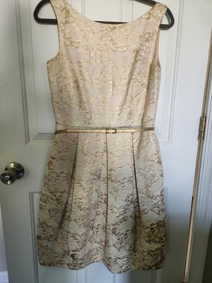 Eliza J Ivory Rose Gold Floral Metalic A Line Sleeveless Short Dress Size 10