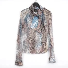 ROBERTO JUST CAVALLI Snake Y2K Silk Chiffon Bow Collar Mutlicolor Blouse Top 42