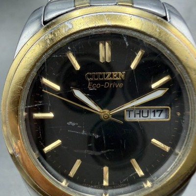 Citizen Eco-Drive Watch Men 35mm Black Dial Two Tone Daydate  display picture 2