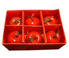 Blown Glass Red Apple Ornaments Set of 6 Taiwan