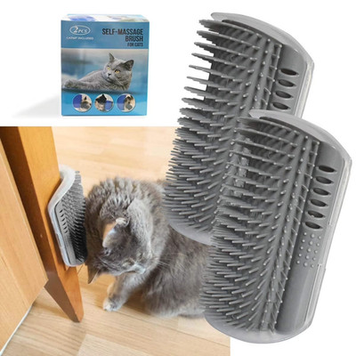 2Pcs Cat Self Groomer Wall Brush Corner Face Scratcher Massage Comb Catnip Holde