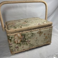 Vintage Sewing Basket Storage Box with Contents