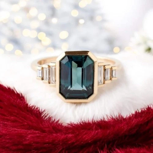 Montana Sapphire Ring Teal Sapphire Ring: Emerald Cut, 925 Sterling Silver