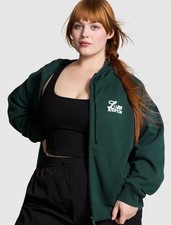 Victoria  s Secret PINK Ivy Fleece Campus Full-Zip Hoodie Aspen Green Logo Md