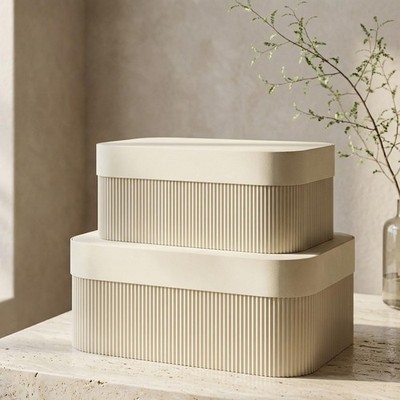 Decorative Storage Boxes with Lids   Set of 2 Beautiful Fluted Cardboard Orga...