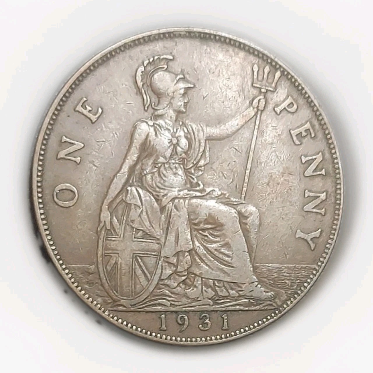 1931 Great Britain One Large Penny Bronze Coin George V seated ...