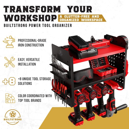 Power Tool Organizer Wall Mount - 3-Tier Heavy-Duty Metal Hand Tool Storage R... - Bild 3 von 7