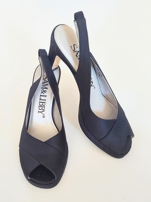 Sam & Libby Darla Satin Open Toe Pumps Heels Size 6.5M Black