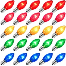 25x Multi-color C7 Christmas Light Bulbs 5W E12 Base Vintage Replacement